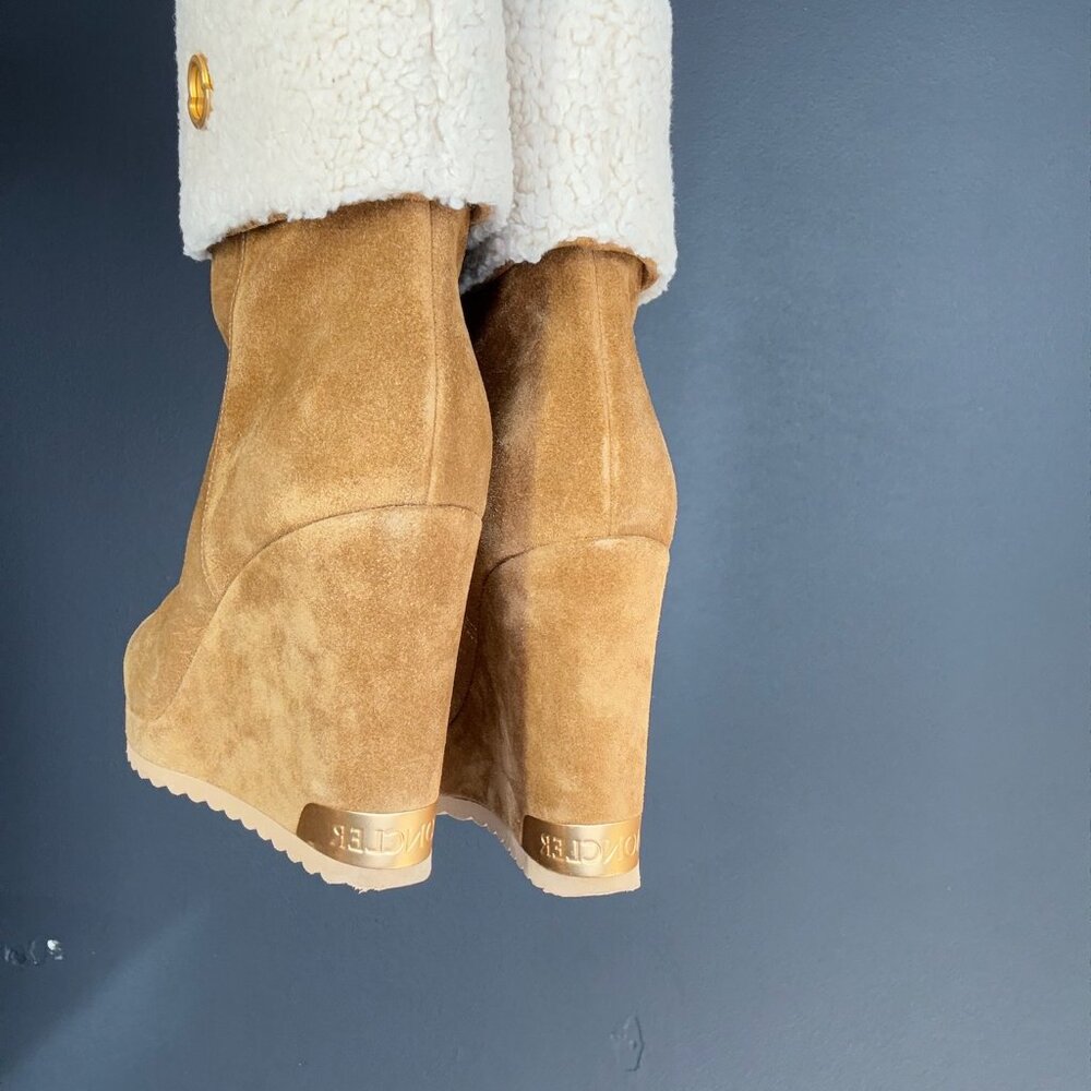 Moncler Suede and Shearling Wedge Heeled Boots - Picture 3 of 4